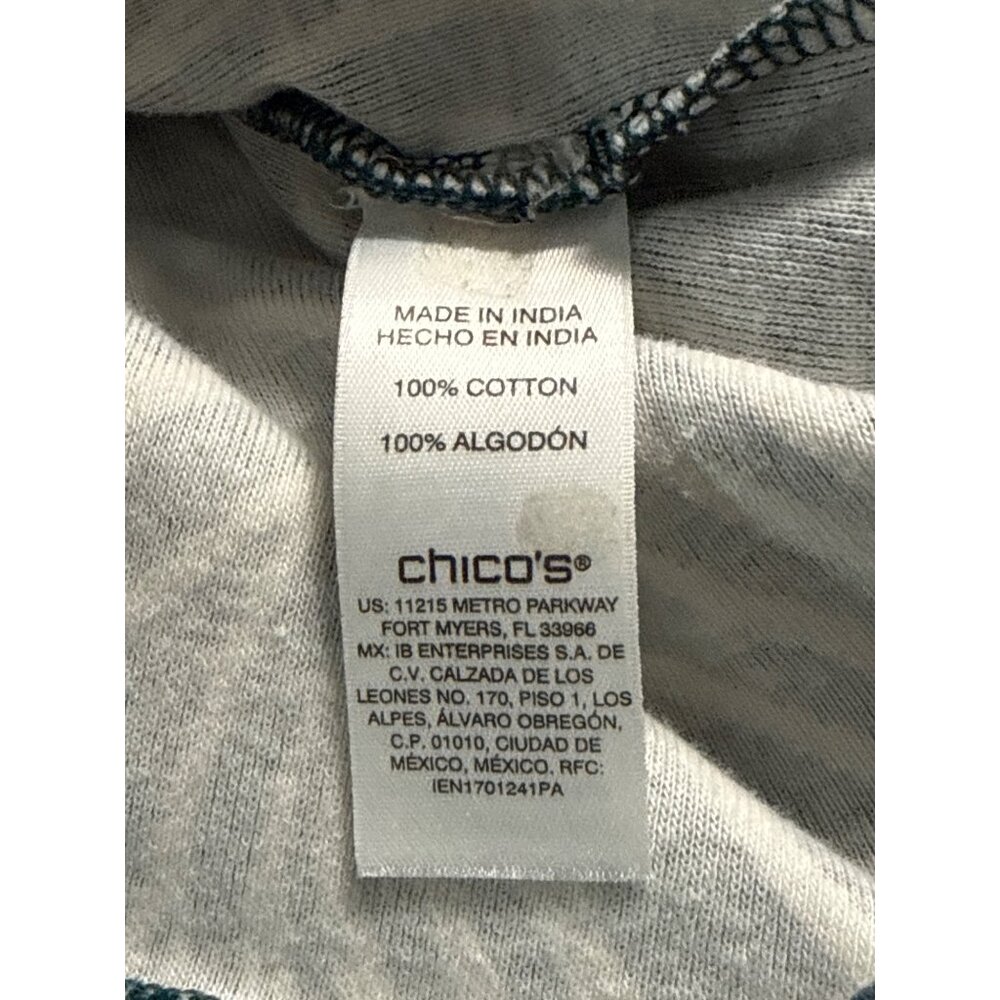Chicos Womens V-Neck 3/4 Sleeve Top With Button Accent Size 3 Green Leaf Print - Picture 6 of 8